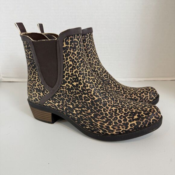 Lucky Brand Women's Rainboot Bootie Ankle Boot Shoes Leopard Print Size 8 M - Picture 1 of 10